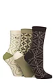 Women's 3 Pair Elle Plain, Striped and Patterned Cotton Socks with Smooth Toes - Patterned Forager