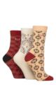 Women's 3 Pair Elle Plain, Striped and Patterned Cotton Socks with Smooth Toes - Patterned Wild Poppy