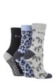 Ladies 3 Pair Elle Plain, Striped and Patterned Cotton Socks with Hand Linked Toes - Kentucky Blue Safari