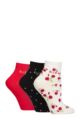 Women's 3 Pair Elle Plain, Striped and Patterned Cotton Anklets with Smooth Toes - Parisian Rose Patterned