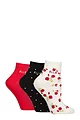 Women's 3 Pair Elle Plain, Striped and Patterned Cotton Anklets with Smooth Toes - Parisian Rose Patterned