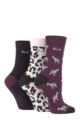 Ladies 3 Pair Elle Plain, Striped and Patterned Cotton Socks with Hand Linked Toes - Shrinking Violet Safari
