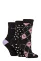 Women's 3 Pair Elle Plain, Striped and Patterned Cotton Socks with Smooth Toes - Soft Pastel Patterned
