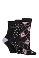 Women's 3 Pair Elle Plain, Striped and Patterned Cotton Socks with Smooth Toes - Soft Pastel Patterned