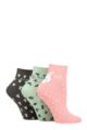 Ladies 3 Pair Elle Plain, Striped and Patterned Cotton Anklets with Smooth Toes - Meadow Patterned