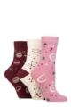 Ladies 3 Pair Elle Plain, Striped and Patterned Cotton Socks with Smooth Toes - Smokey Pink Patterned