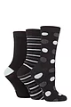 Women's 3 Pair Elle Spotty and Stripe Feather Bamboo Socks - Grey / Charcoal