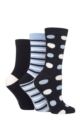 Ladies 3 Pair Elle Spotty and Stripe Feather Bamboo Socks - Navy / Blue
