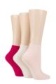 Ladies 3 Pair Elle Ribbed Bamboo Ankle Socks - Strawberry Sorbet