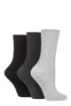Ladies 3 Pair Elle Ribbed Bamboo Socks with Scallop Top - Black / Charc / Silver Grey