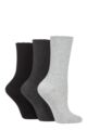 Women's 3 Pair Elle Ribbed Bamboo Socks with Scallop Top - Black / Charc / Silver Grey