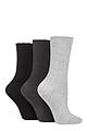 Women's 3 Pair Elle Ribbed Bamboo Socks with Scallop Top - Black / Charc / Silver Grey