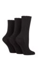 Ladies 3 Pair Elle Ribbed Bamboo Socks with Scallop Top - Black