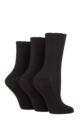 Women's 3 Pair Elle Ribbed Bamboo Socks with Scallop Top - Black