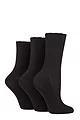 Women's 3 Pair Elle Ribbed Bamboo Socks with Scallop Top - Black