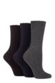 Ladies 3 Pair Elle Ribbed Bamboo Socks with Scallop Top - Black / Navy / Charcoal