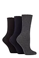 Women's 3 Pair Elle Ribbed Bamboo Socks with Scallop Top - Black / Navy / Charcoal