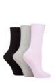 Ladies 3 Pair Elle Ribbed Bamboo Socks with Scallop Top - Lilac / Silver / Black