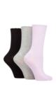 Women's 3 Pair Elle Ribbed Bamboo Socks with Scallop Top - Lilac / Silver / Black