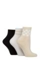 Women's 3 Pair Elle Half Cushion Bamboo Sport Anklet Socks - Beige Checkers