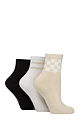Women's 3 Pair Elle Half Cushion Bamboo Sport Anklet Socks - Beige Checkers