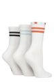 Ladies 3 Pair Elle Half Cushion Bamboo Sports Socks - White Stripe