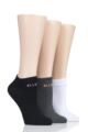Ladies 3 Pair Elle Plain, Stripe and Patterned Cotton No-Show Socks - Black / Charcoal / White