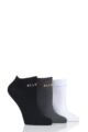 Ladies 3 Pair Elle Plain, Stripe and Patterned Cotton No-Show Socks - Black / Charcoal / White