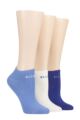 Ladies 3 Pair Elle Plain, Stripe and Patterned Cotton No-Show Socks - Blueberry Cream Plain