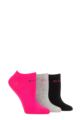 Ladies 3 Pair Elle Plain, Stripe and Patterned Cotton No-Show Socks - Tropical Pink Plain