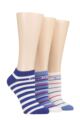 Ladies 3 Pair Elle Plain, Stripe and Patterned Cotton No-Show Socks - Blueberry Cream Stripe