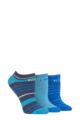 Ladies 3 Pair Elle Plain, Stripe and Patterned Cotton No-Show Socks - Blue Sky Stripe