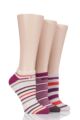 Ladies 3 Pair Elle Plain, Stripe and Patterned Cotton No-Show Socks - Desert Dusk Stripe