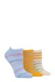 Ladies 3 Pair Elle Plain, Stripe and Patterned Cotton No-Show Socks - Bluebell Stripe