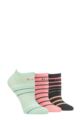 Ladies 3 Pair Elle Plain, Stripe and Patterned Cotton No-Show Socks - Meadow Stripe