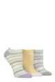 Ladies 3 Pair Elle Plain, Stripe and Patterned Cotton No-Show Socks - Fresh Mint Striped