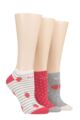Ladies 3 Pair Elle Plain, Stripe and Patterned Cotton No-Show Socks - Strawberry Dream