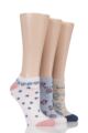 Ladies 3 Pair Elle Plain, Stripe and Patterned Cotton No-Show Socks - Beachcomber