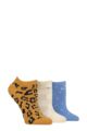 Women's 3 Pair Elle Plain, Stripe and Patterned Cotton No-Show Socks - Leopard Noir Patterned