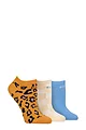 Women's 3 Pair Elle Plain, Stripe and Patterned Cotton No-Show Socks - Leopard Noir Patterned
