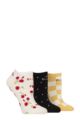 Women's 3 Pair Elle Plain, Stripe and Patterned Cotton No-Show Socks - Parisian Rose Patterned