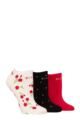 Women's 3 Pair Elle Plain, Stripe and Patterned Cotton No-Show Socks - Parisian Rose Patterned