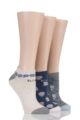 Ladies 3 Pair Elle Plain, Stripe and Patterned Cotton No-Show Socks - Weathered Coast