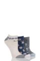 Ladies 3 Pair Elle Plain, Stripe and Patterned Cotton No-Show Socks - Weathered Coast