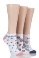 Ladies 3 Pair Elle Plain, Stripe and Patterned Cotton No-Show Socks - White