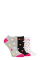 Ladies 3 Pair Elle Plain, Stripe and Patterned Cotton No-Show Socks - Ice Lolly Pink