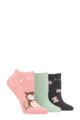 Ladies 3 Pair Elle Plain, Stripe and Patterned Cotton No-Show Socks - Meadow Patterned