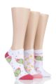 Ladies 3 Pair Elle Plain, Stripe and Patterned Cotton No-Show Socks - Sunset / White