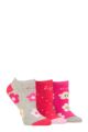 Ladies 3 Pair Elle Plain, Stripe and Patterned Cotton No-Show Socks - Cherry Fizz Patterned