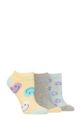 Ladies 3 Pair Elle Plain, Stripe and Patterned Cotton No-Show Socks - Fresh Mint Patterned